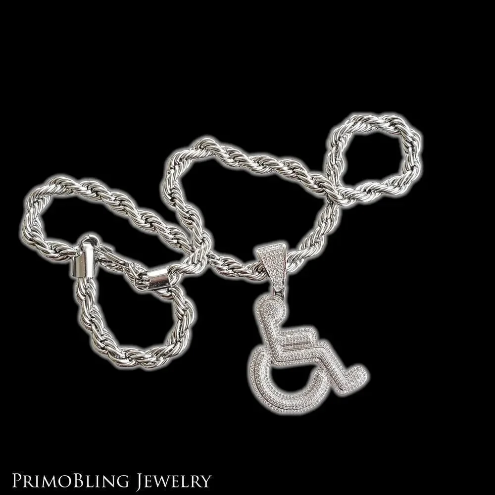 Large iced out wheel chair necklace